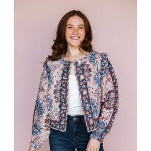 Lee & birch pink Quilted Crop Jacket Button Up Brand Florez Large